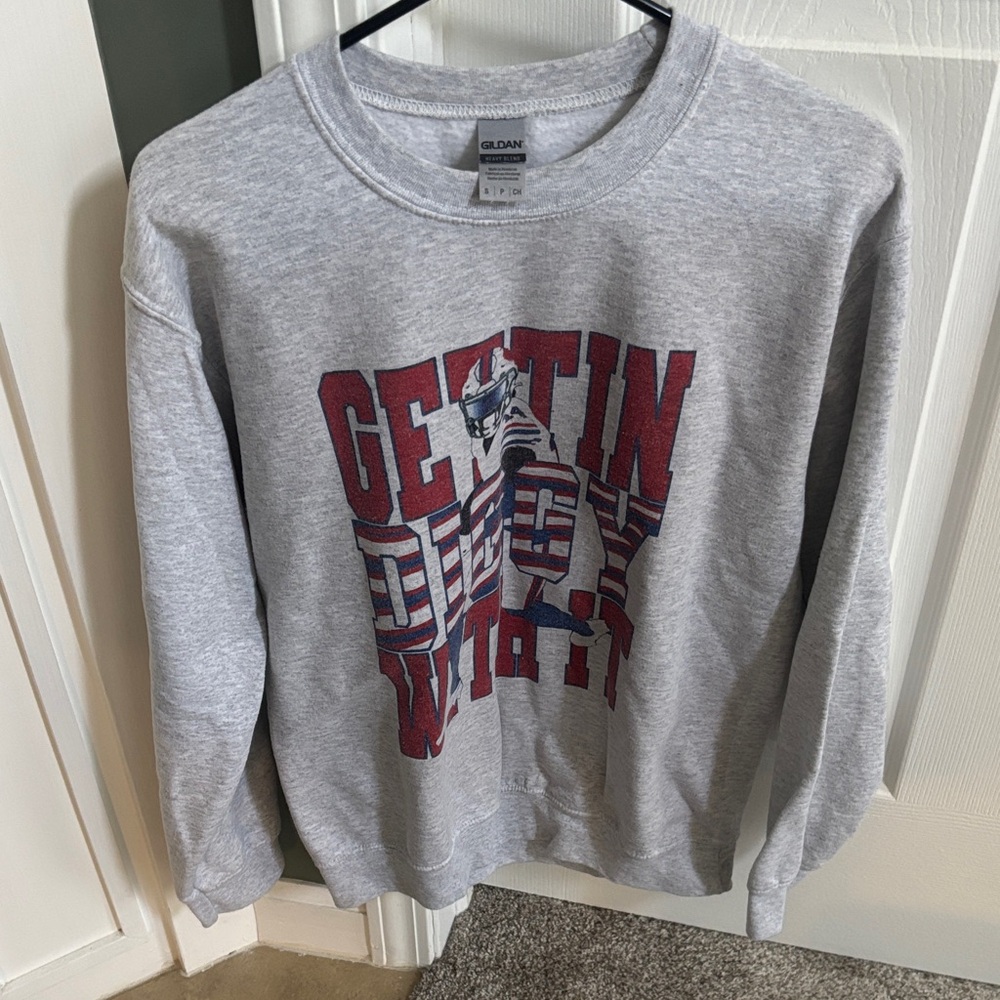 Gildan Light Gray Crewneck Sweatshirt with Red and Navy Graphic Zebra